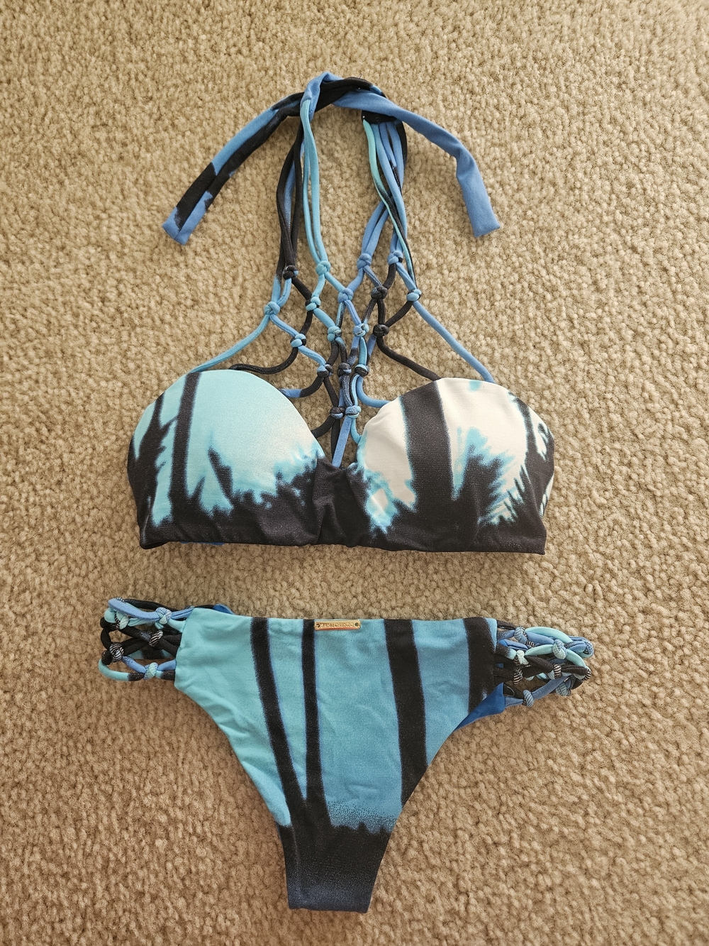 San Lorenzo Blue and Black Macrame Bikini Set